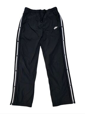Vintage Y2k Nike Black Side Button Up Track Pants with White Side Stripes